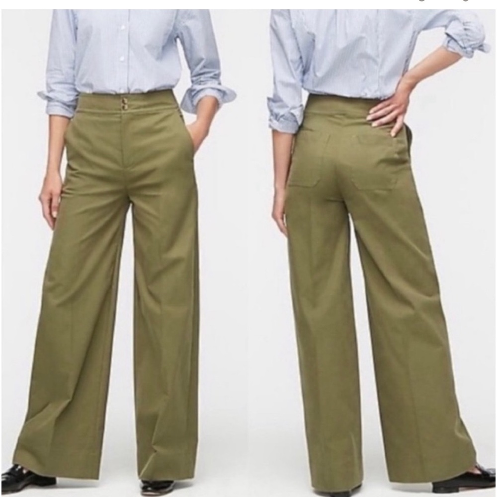 J. Crew Frankie Wide Leg Olive Green Chino Pants Size 10 Stretch Twill